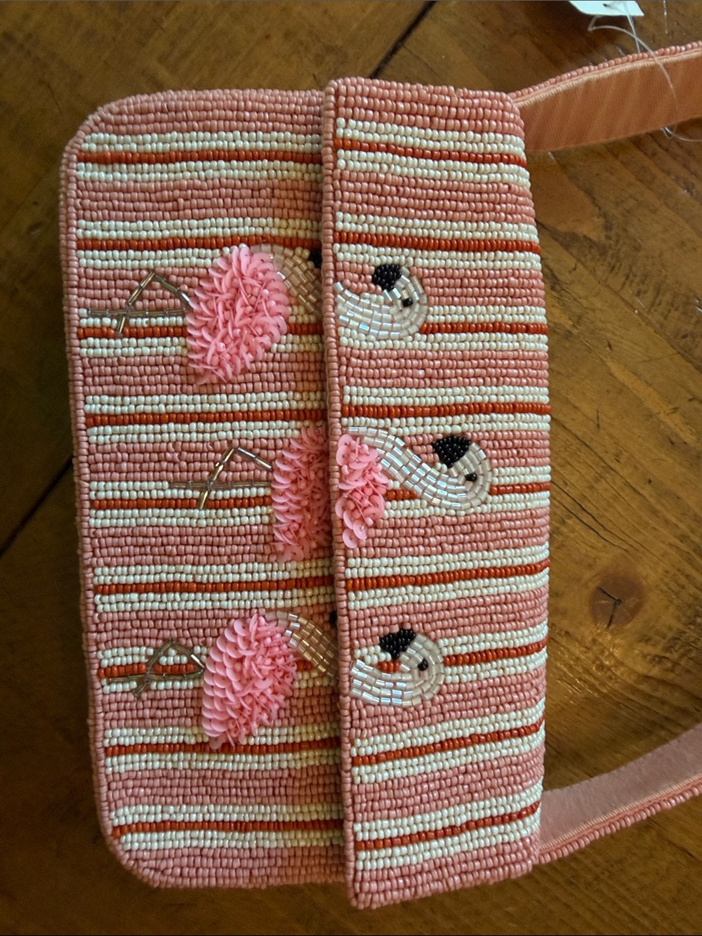 Viral Beaded Bag Sparkly Pink Flamingo Handrafted In India Flamingo Charm NWT - Picture 2 of 8